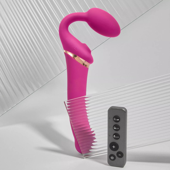 Ярко-розовый безремневой страпон Multi Orgasm Bendable Strap-On size XL с клиторальной стимуляцией Ярко-розовый безремневой страпон Multi Orgasm Bendable Strap-On size XL с клиторальной стимуляцией