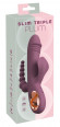 Сливовый вибратор с клиторальным отростком и анальным хвостом Slim Triple Plum - 21,4 см.
