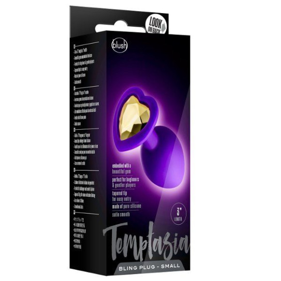 Фиолетовая анальная пробка с золотистым кристаллом-сердцем Bling Plug Small - 7,6 см. Фиолетовая анальная пробка с золотистым кристаллом-сердцем Bling Plug Small - 7,6 см.