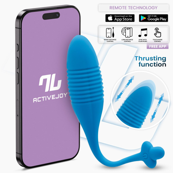 Синее интерактивное виброяйцо с поступательными движениями Thrusting Egg Синее интерактивное виброяйцо с поступательными движениями Thrusting Egg
