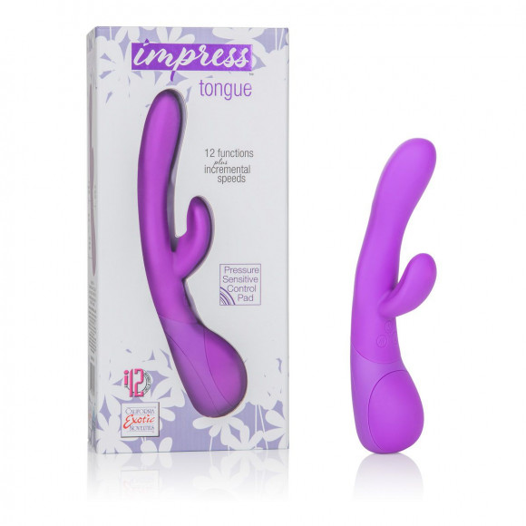 Фиолетовый вибромассажер Impress Tongue со стимуляцией клитора - 18 см. Фиолетовый вибромассажер Impress Tongue со стимуляцией клитора - 18 см.