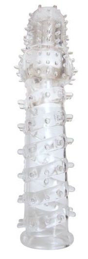 Закрытая прозрачная рельефная насадка с шипиками Crystal sleeve - 13,5 см. Закрытая прозрачная рельефная насадка с шипиками Crystal sleeve - 13,5 см.