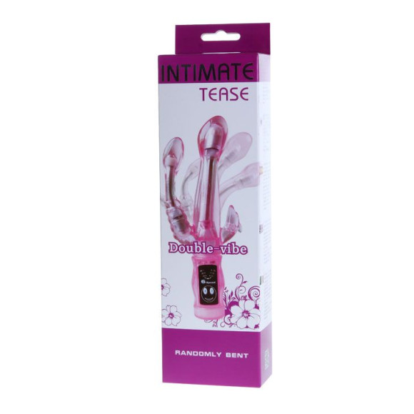 Розовый вибратор с анальным и клиторальным отростками Intimate Tease - 22 см. Розовый вибратор с анальным и клиторальным отростками Intimate Tease - 22 см.