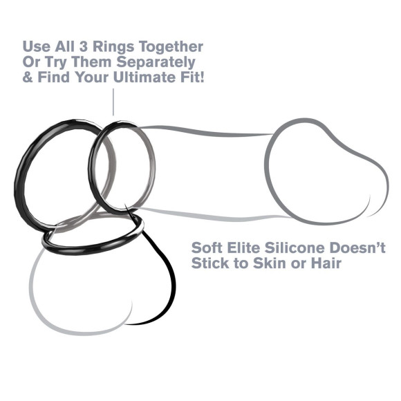 Набор из трех черных эрекционных колец Silicone 3-Ring Stamina Set Набор из трех черных эрекционных колец Silicone 3-Ring Stamina Set