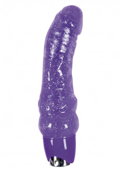 Фиолетовый вибратор с блёстками STARLIGHT GEMS ORION - 19 см.