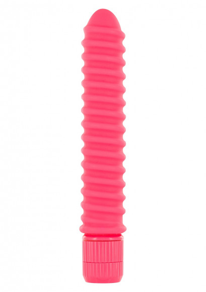Розовый вибромассажер FUNKY RIBBED VIBE - 15 см. Розовый вибромассажер FUNKY RIBBED VIBE - 15 см.
