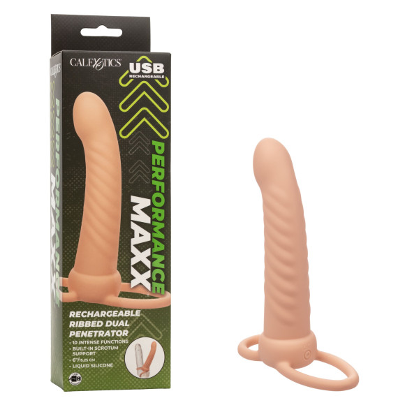 Телесная насадка для двойного проникновения Rechargeable Ribbed Dual Penetrator с вибрацией Телесная насадка для двойного проникновения Rechargeable Ribbed Dual Penetrator с вибрацией