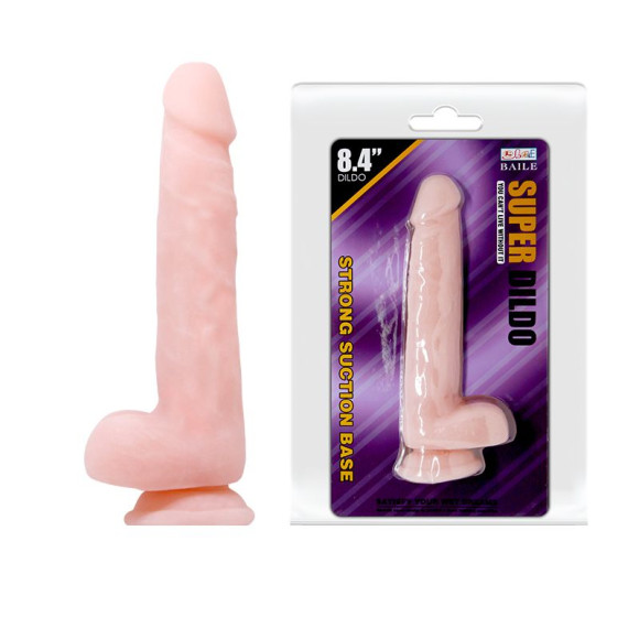 Телесный фаллоимитатор на присоске Super Dildo - 21,5 см. Телесный фаллоимитатор на присоске Super Dildo - 21,5 см.