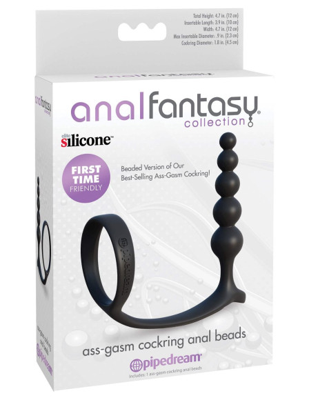 Черная анальная цепочка с эрекционным кольцом Ass-gasm Cockring Anal Beads Черная анальная цепочка с эрекционным кольцом Ass-gasm Cockring Anal Beads