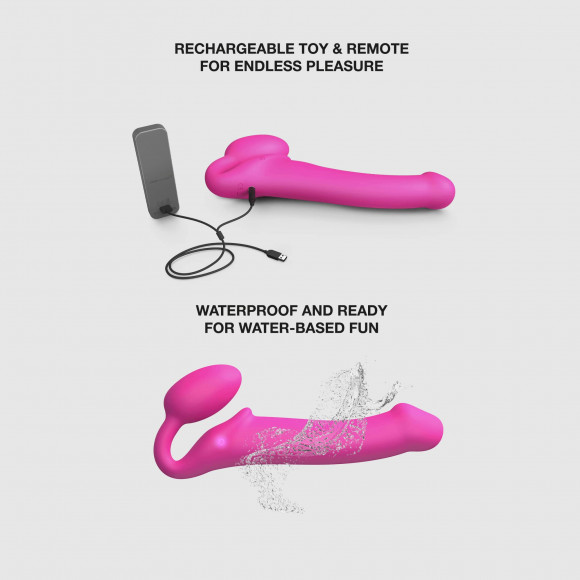 Ярко-розовый безремневой страпон Strap-on-me Vibrating Bendable Strap-On size M Ярко-розовый безремневой страпон Strap-on-me Vibrating Bendable Strap-On size M