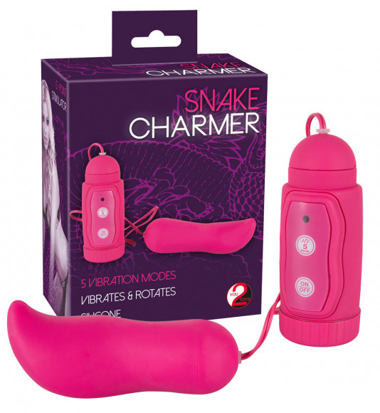Розовое удлиненное виброяичко с ротацией Snake Charmer Розовое удлиненное виброяичко с ротацией Snake Charmer