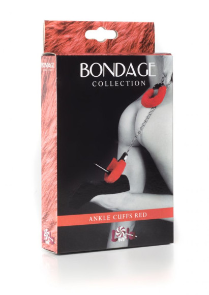 Красные меховые оковы на ноги BONDAGE