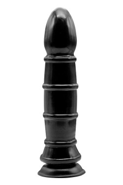 Чёрный анальный фаллоимитатор с рёбрышками Anal Munition Huge Butt Plug - 28,5 см.