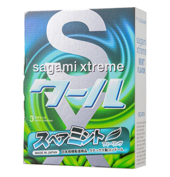 Презервативы Sagami Xtreme Mint с ароматом мяты - 3 шт. Презервативы Sagami Xtreme Mint с ароматом мяты - 3 шт.