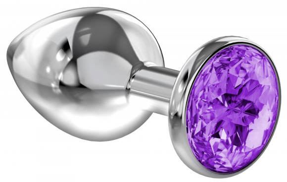 Серебристая анальная пробка Sparkle XL с фиолетовым кристаллом - 11 см. Серебристая анальная пробка Sparkle XL с фиолетовым кристаллом - 11 см.