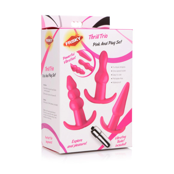 Набор из 3 розовых анальных пробок с вибропулей Thrill Trio Anal Plug Set Набор из 3 розовых анальных пробок с вибропулей Thrill Trio Anal Plug Set