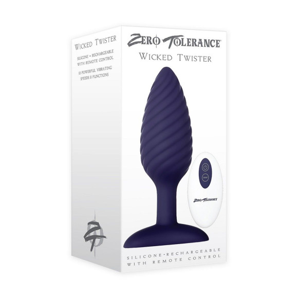 Синяя анальная пробка с вибрацией и пультом ДУ Wicked Twister - 12 см. Синяя анальная пробка с вибрацией и пультом ДУ Wicked Twister - 12 см.