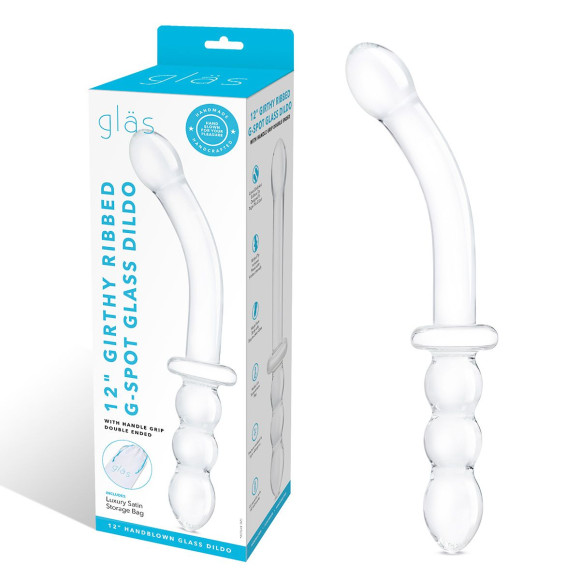 Изогнутый стеклянный фаллоимитатор 12’’ Girthy Ribbed G-Spot Glass Dildo With Handle Grip Double Ended - 30 см. Изогнутый стеклянный фаллоимитатор 12’’ Girthy Ribbed G-Spot Glass Dildo With Handle Grip Double Ended - 30 см.