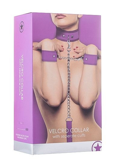 Фиолетовый ошейник с поводком и наручниками Velcro Collar With Seperate Cuffs Фиолетовый ошейник с поводком и наручниками Velcro Collar With Seperate Cuffs