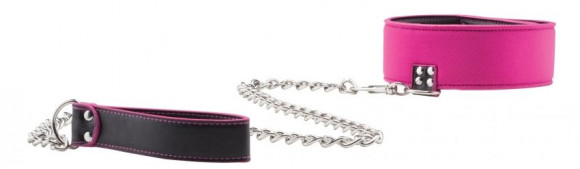 Чёрно-розовый двусторонний ошейник с поводком Reversible Collar with Leash Чёрно-розовый двусторонний ошейник с поводком Reversible Collar with Leash