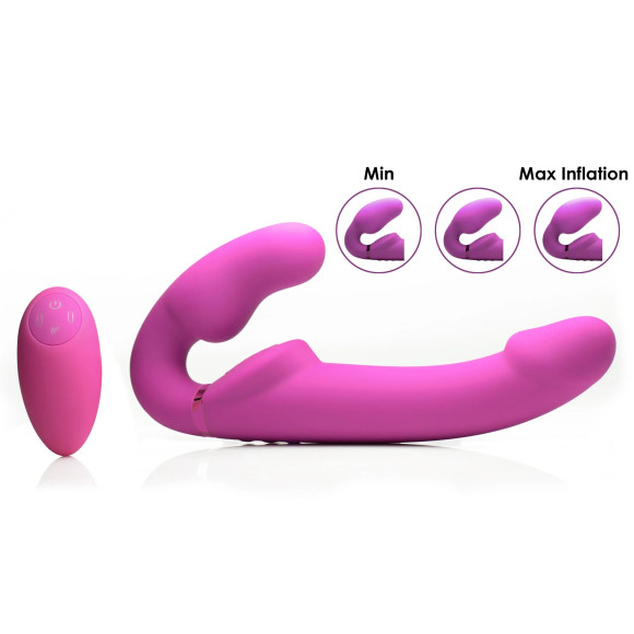 Розовый безремневой страпон с вибрацией и функцией расширения Inflatable Ergo-Fit Strapless Strap-On Розовый безремневой страпон с вибрацией и функцией расширения Inflatable Ergo-Fit Strapless Strap-On