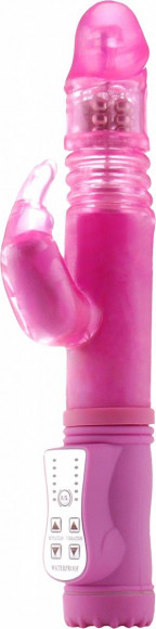 Розовый вибратор Thrusting Rabbit с клиторальным стимулятором - 26 см. Розовый вибратор Thrusting Rabbit с клиторальным стимулятором - 26 см.