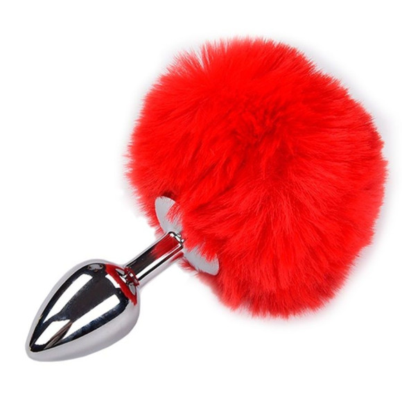 Серебристая анальная пробка с красным хвостиком Metal Anal Fluffy Size S Серебристая анальная пробка с красным хвостиком Metal Anal Fluffy Size S