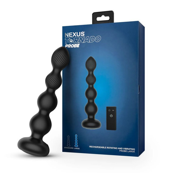 Черная анальная виброёлочка Nexus Tornado Beaded Probe Large с функцией вращения Черная анальная виброёлочка Nexus Tornado Beaded Probe Large с функцией вращения