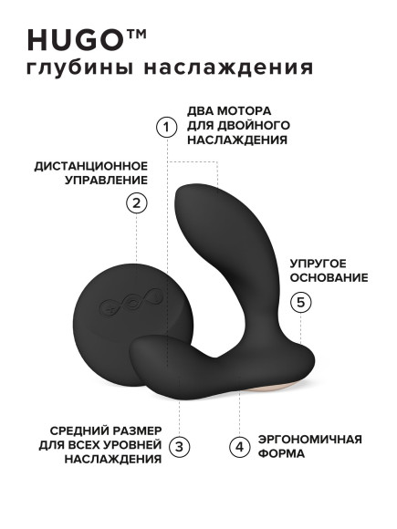 Черный вибромассажер простаты с пультом ДУ Hugo 2 Remote Черный вибромассажер простаты с пультом ДУ Hugo 2 Remote