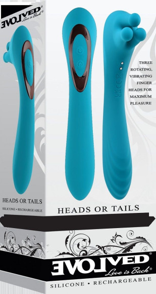 Голубой двухсторонний вибромассажер Heads or Tails - 19,3 см. Голубой двухсторонний вибромассажер Heads or Tails - 19,3 см.