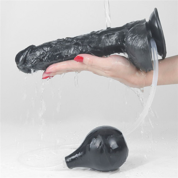 Черный фаллоимитатор-гигант с грушей 10 Squirt Extreme Dildo - 25,5 см. Черный фаллоимитатор-гигант с грушей 10 Squirt Extreme Dildo - 25,5 см.