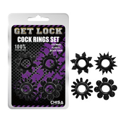 Набор из 4 черных эрекционных колец Get Lock Набор из 4 черных эрекционных колец Get Lock
