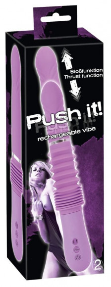 Фиолетовый вибратор Push it с возвратно-поступательными движениями Фиолетовый вибратор Push it с возвратно-поступательными движениями