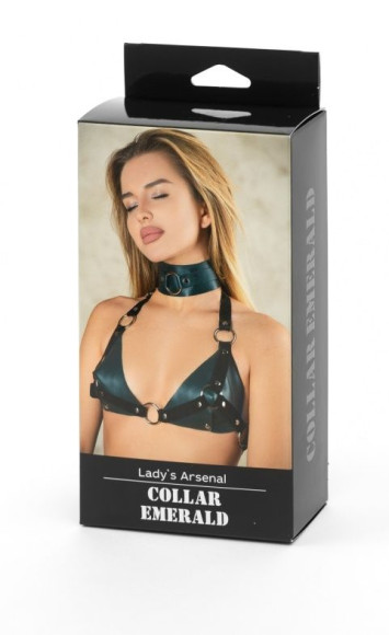 Изумрудный широкий ошейник с кольцом Collar Emerald Изумрудный широкий ошейник с кольцом Collar Emerald