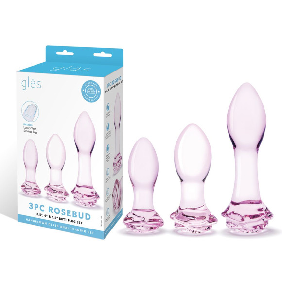 Набор из 3 стеклянных анальных пробок Rosebud Butt Plug Set Набор из 3 стеклянных анальных пробок Rosebud Butt Plug Set