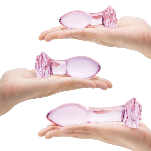 Набор из 3 стеклянных анальных пробок Rosebud Butt Plug Set Набор из 3 стеклянных анальных пробок Rosebud Butt Plug Set