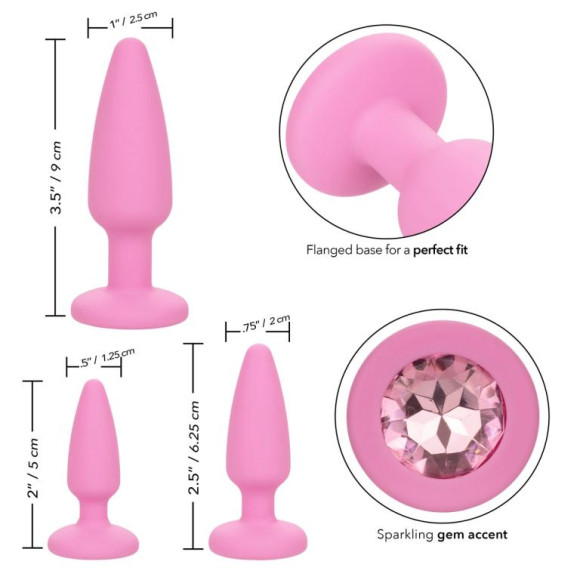 Набор из 3 розовых анальных пробок Crystal Booty Kit Набор из 3 розовых анальных пробок Crystal Booty Kit