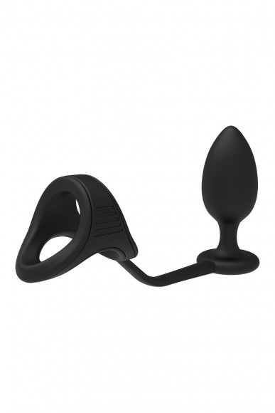 Черное эрекционное кольцо с анальной пробкой Cockstrap With Anal Plug Черное эрекционное кольцо с анальной пробкой Cockstrap With Anal Plug
