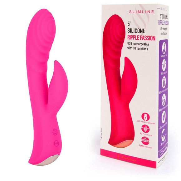Ярко-розовый вибромассажер-кролик 5 Silicone Ripple Passion - 19,1 см. Ярко-розовый вибромассажер-кролик 5 Silicone Ripple Passion - 19,1 см.