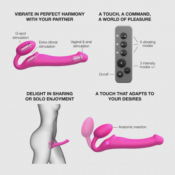 Ярко-розовый безремневой страпон Strap-on-me Vibrating Bendable Strap-On size L Ярко-розовый безремневой страпон Strap-on-me Vibrating Bendable Strap-On size L