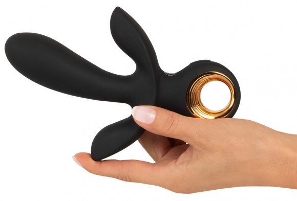 Черный вибратор с функцией расширения Inflatable Triple Vibrator - 18,9 см.