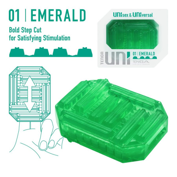 Зеленый мастурбатор-стимулятор Tenga Uni Emerald Зеленый мастурбатор-стимулятор Tenga Uni Emerald