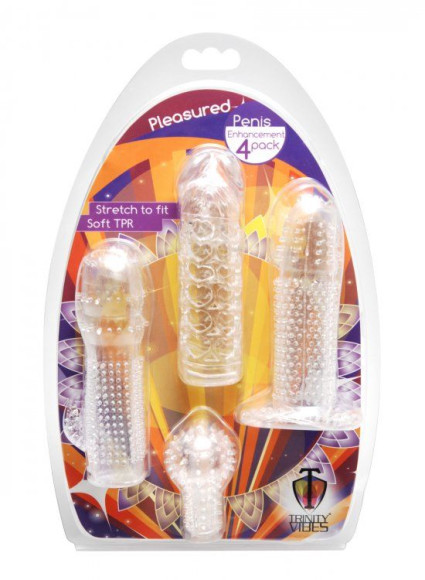 Набор из 4 насадок на член Pleasured Penis Enhancement Sleeve 4 Pack Набор из 4 насадок на член Pleasured Penis Enhancement Sleeve 4 Pack