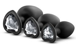 Набор из 3 черных пробок с прозрачным кристаллом-сердечком Bling Plugs Training Kit Набор из 3 черных пробок с прозрачным кристаллом-сердечком Bling Plugs Training Kit
