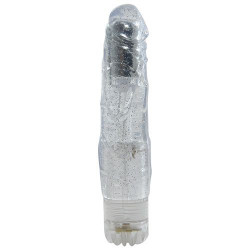 Прозрачный вибратор с блёстками JAMMY JELLY CRUSHY GLITTER - 19 см.