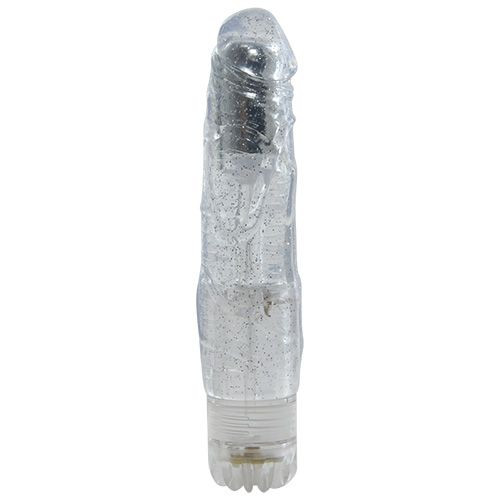 Прозрачный вибратор с блёстками JAMMY JELLY CRUSHY GLITTER - 19 см. Прозрачный вибратор с блёстками JAMMY JELLY CRUSHY GLITTER - 19 см.