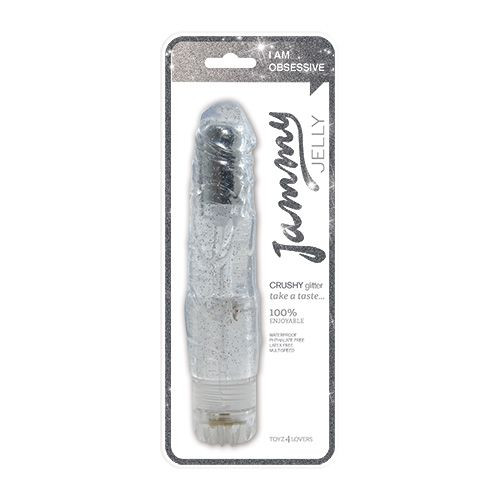 Прозрачный вибратор с блёстками JAMMY JELLY CRUSHY GLITTER - 19 см. Прозрачный вибратор с блёстками JAMMY JELLY CRUSHY GLITTER - 19 см.