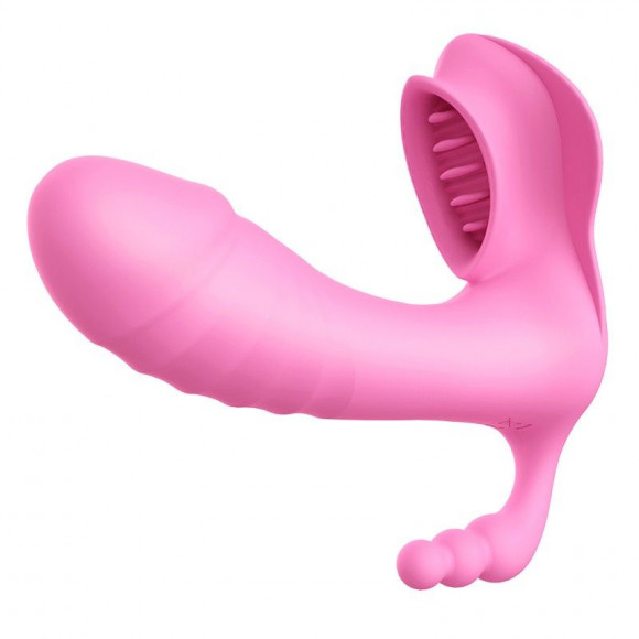 Розовый вибромассажер с клиторальным стимулятором SEX MASSAGER и пультом ДУ Розовый вибромассажер с клиторальным стимулятором SEX MASSAGER и пультом ДУ