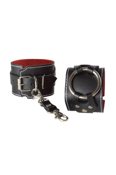 Чёрные кожаные наручники-напульсники с красной изнанкой Чёрные кожаные наручники-напульсники с красной изнанкой