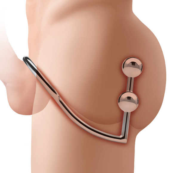 Кольцо на пенис с анальным стимулятором Two Bead Stainless Steel Anal Hook & Cock Ring Кольцо на пенис с анальным стимулятором Two Bead Stainless Steel Anal Hook & Cock Ring